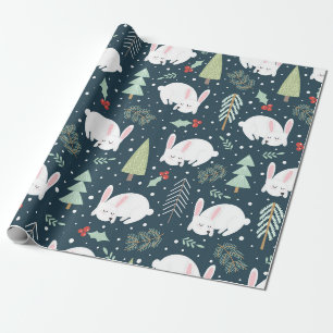Papier Cadeau  Festif Forest Friends  Lapin de Noël & Arbres