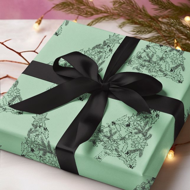 Papier Cadeau Festif Green Tree sur Eton Blue Christmas (Festive Green Tree on Eton Blue Christmas Wrapping Paper)