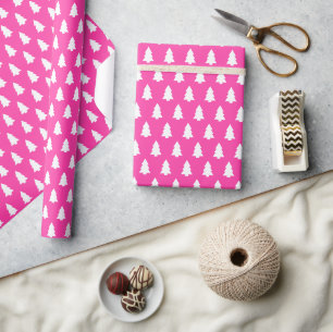 Papier Cadeau Festif Knockout rose blanc sapin de Noël motif