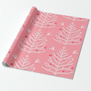 Papier Cadeau Festif moderne Nordic Christmas Tree Cerf rose