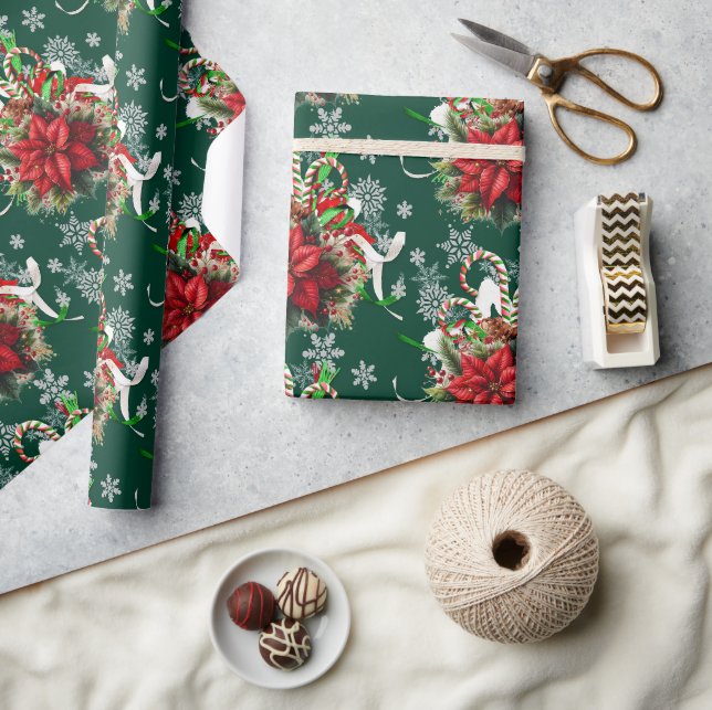 Papier Cadeau Festif Noël Poinsettia Floral (Artisanat)