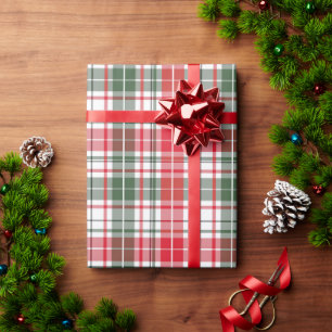 Papier Cadeau Festif Noël Tartan Rouge Vert Motif