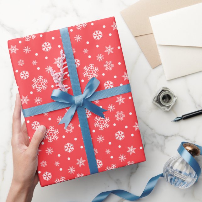 Papier Cadeau Festif Red White Snowflakes (Cadeaux)