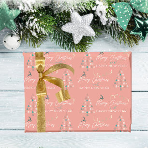 Papier Cadeau Festif Retro Doodle Christmas Tree Reindeer Stars