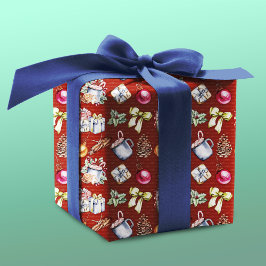Papier Cadeau Festif rétro rouge vintage Noël motif