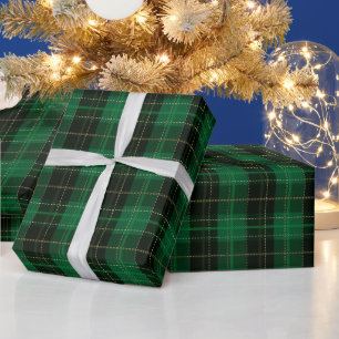 Papier Cadeau Festif Vert hiver Noël Plaid Motif