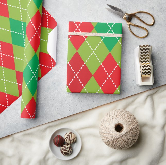 Papier Cadeau Festif Vert & Rouge À damiers Plaid (Artisanat)
