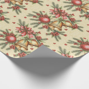 Papier Cadeau Festif Vintage de Noël victorien Bells Bows