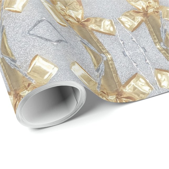 Papier Cadeau Festivals Gold Silver Ribbon Motif Noël (Coin rond)
