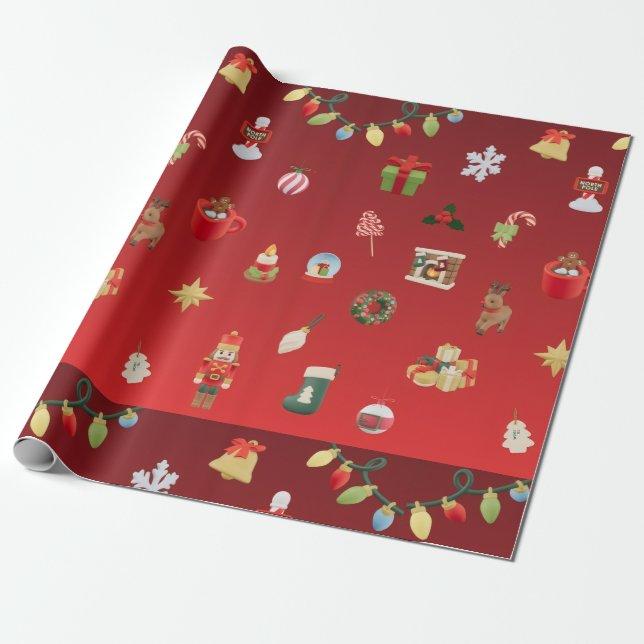 Papier Cadeau Festive Burgundy Christmas Wrapping Paper (Déroulé)