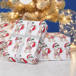 Papier Cadeau Festive Christmas Beach Père Noël carrelée