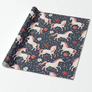 Papier Cadeau Festive Christmas Unicorn   Candy Canes & Snow