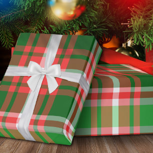 Papier Cadeau Festive classique rouge vert blanc Noël Plaid