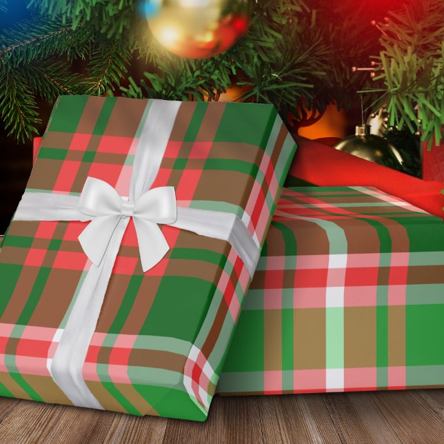 Papier Cadeau Festive classique rouge vert blanc Noël Plaid (Créateur téléchargé)