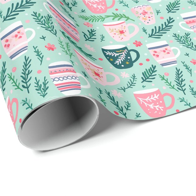 Papier Cadeau Festive Cozy Cups Holiday Christmas (Coin rond)