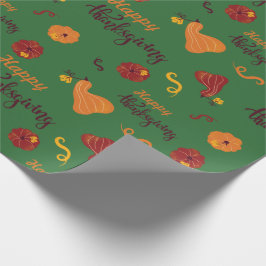 Papier Cadeau Festive Fall Pumpkins Thanksgiving Green Seamless