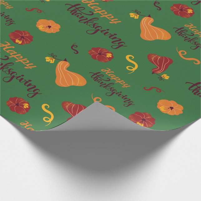 Papier Cadeau Festive Fall Pumpkins Thanksgiving Green Seamless (Coin)