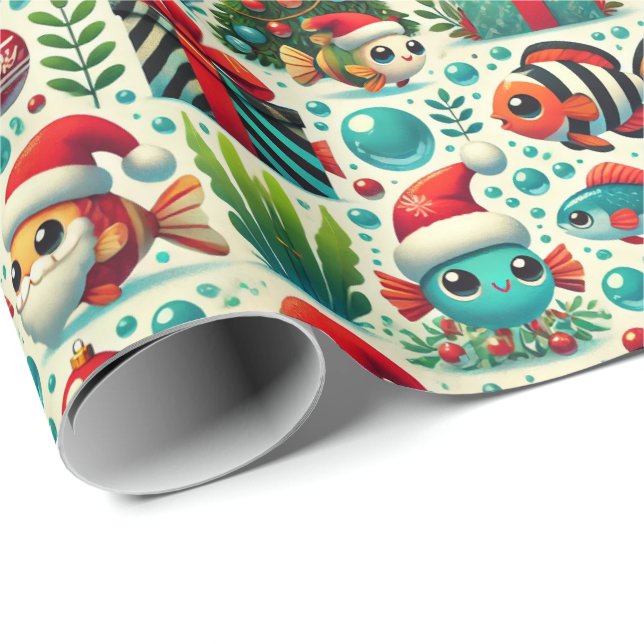 Papier Cadeau Festive Fish Christmas Wrapping Paper (Coin rond)