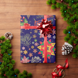 Papier Cadeau Festive Fleur Noël - Papier d'enveloppement de vac