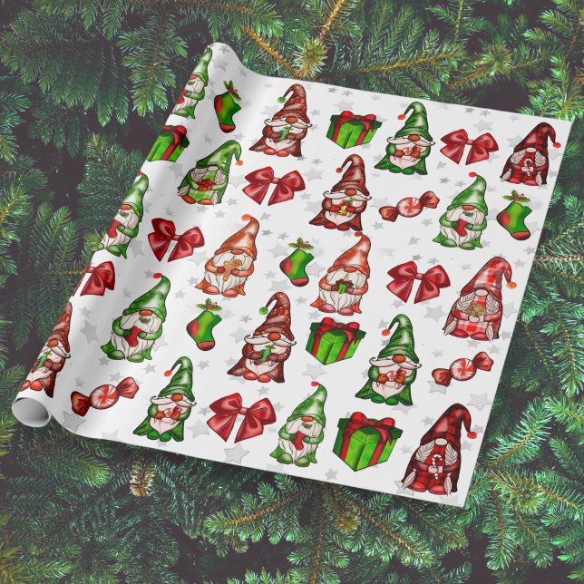 Papier Cadeau Festive Gnomes Argent Stars Envelopper Papier (Créateur téléchargé)
