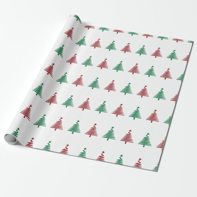 Papier Cadeau Festive Green et Red Christmas Tree cadeau de vaca (Déroulé)