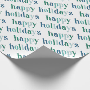 Papier Cadeau Festive Happy Holidays Design bleu et vert
