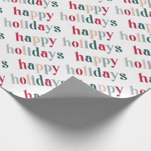 Papier Cadeau Festive Happy Holidays Design rouge et vert