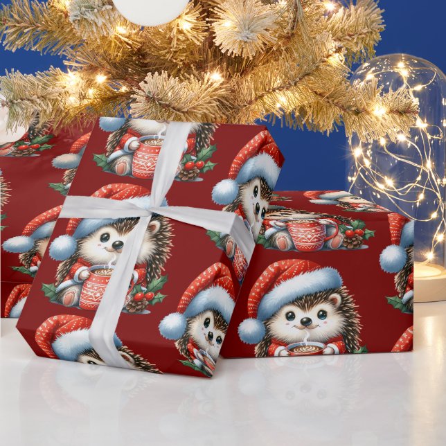 Papier Cadeau Festive Hedgehog, Cute Holiday, Christmas (Vacances)