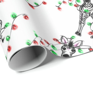 Papier Cadeau Festive Holiday Zebra, lumières scintillantes