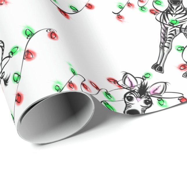 Papier Cadeau Festive Holiday Zebra, lumières scintillantes (Coin rond)