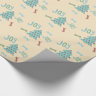 Papier Cadeau Festive JOY   Porte-cadeau de Noël Turquoise nommé