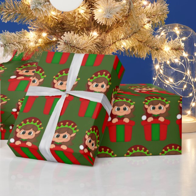 Papier Cadeau Festive Noël fille elf motif (Vacances)
