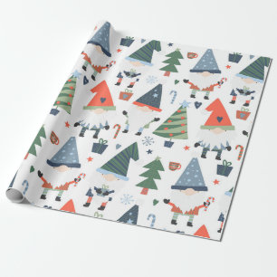 Papier Cadeau Festive Noël Gnomes Sucres de canne Arbres