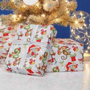 Papier Cadeau Festive Noël Jungle Animaux
