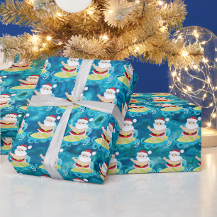 Papier Cadeau Festive Noël surf Père Noël Holiday