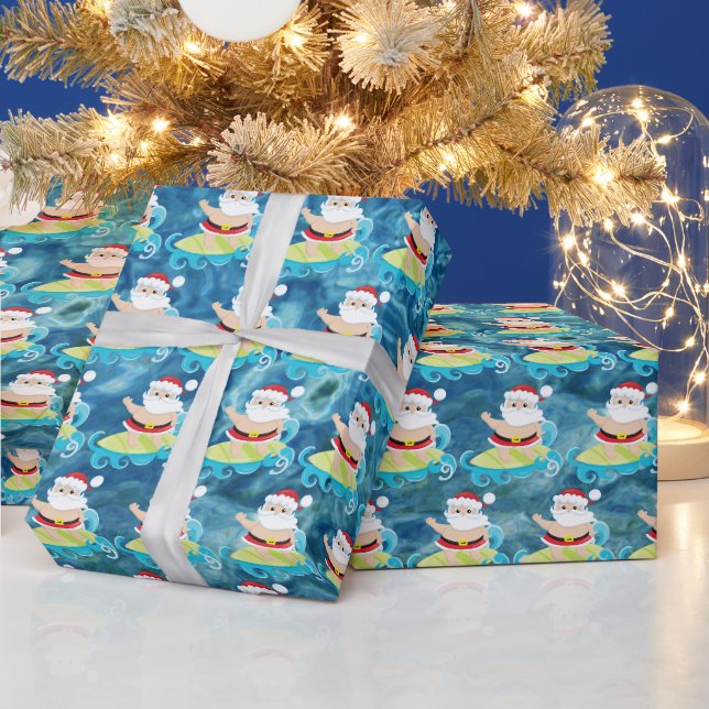 Papier Cadeau Festive Noël surf Père Noël Holiday (Vacances)