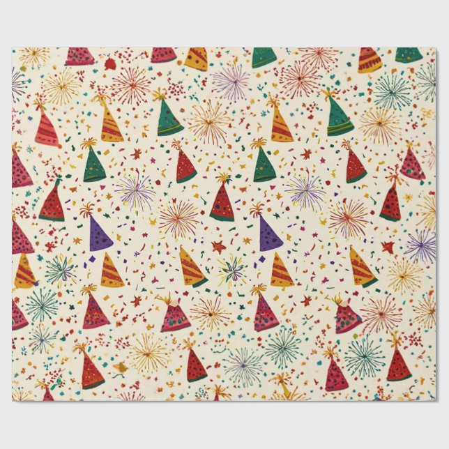 Papier Cadeau Festive Party Hats & Fireworks Seamless Pattern  (Plat)