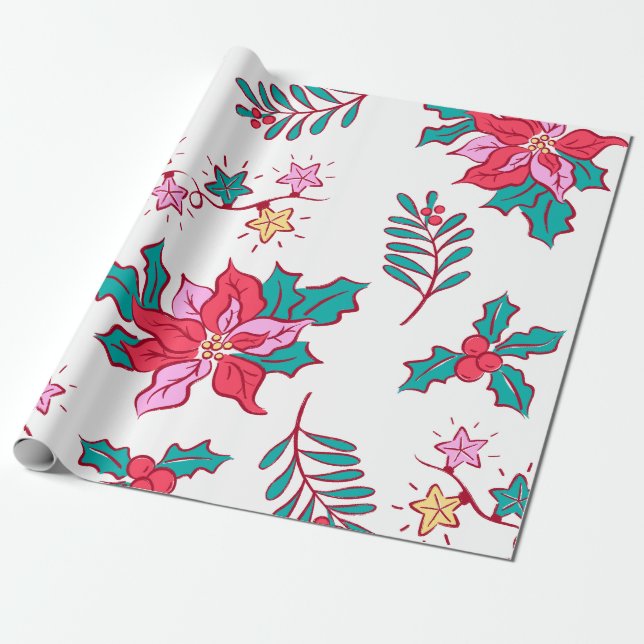 Papier Cadeau Festive Poinsettia Holiday (Déroulé)