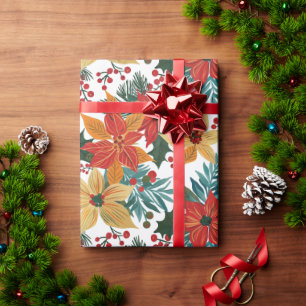 Papier Cadeau Festive Poinsettia Noël Rétro