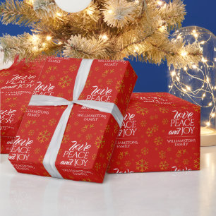 Papier Cadeau Festive Red Love, Peace and Joy with Snowflakes
