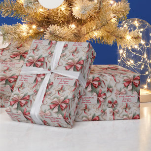 Papier Cadeau Festive rose arcs pins verts spriges Noël