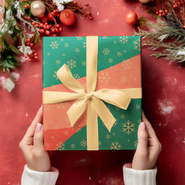 Papier Cadeau Festive Snowflakes sur papier d'emballage rouge et