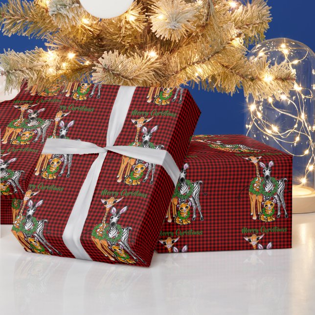 Papier Cadeau Festive vacances safari amis, rouge noir plaid (Vacances)