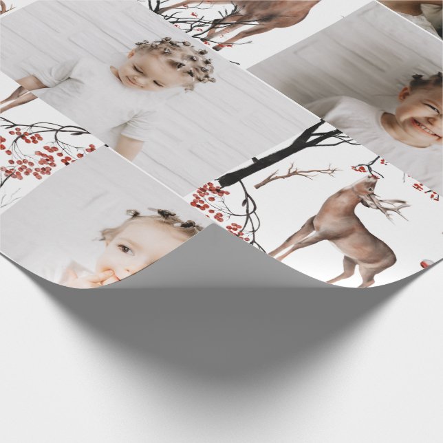 Papier Cadeau Festive Winter Deer Photo Collage Noël (Coin)
