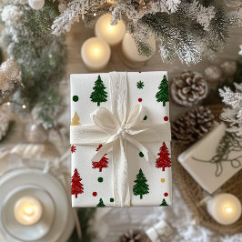 Papier Cadeau Festive Xmas Tree Pattern Red, Green & Gold