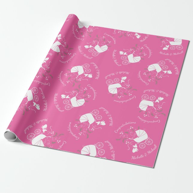 Papier Cadeau Fête à thème Bulldog en France - rose Baby shower (Déroulé)
