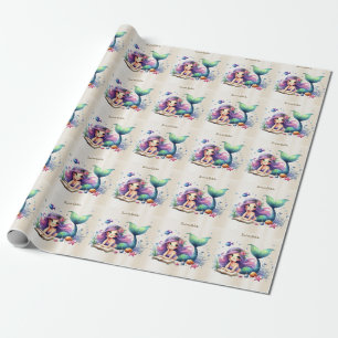 Papier Cadeau Fête Aquarelle Sirène Mer Vie Mignonne Belle