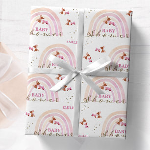 Papier Cadeau Fête bébé Papillons Arc-en-ciel Pastel Rose