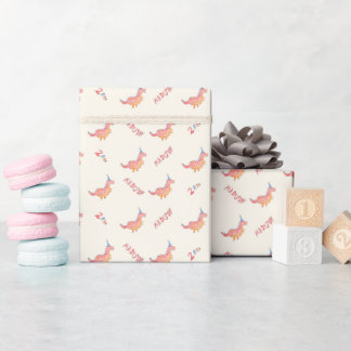 Papier Cadeau Fête d'anniversaire 2 ans dinosaure rouge rex deux