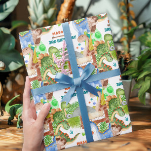 Papier Cadeau Fête d'anniversaire 3 ans garçon dinosaure